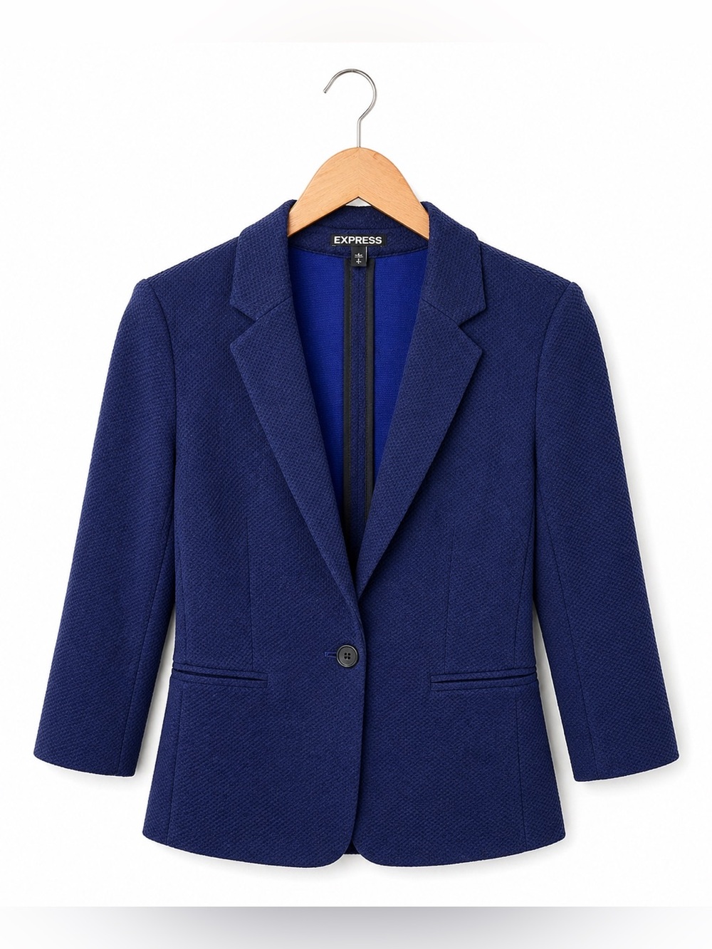 Express Women's Royal Navy Textured Single-Button Blazer Small Polished Classic